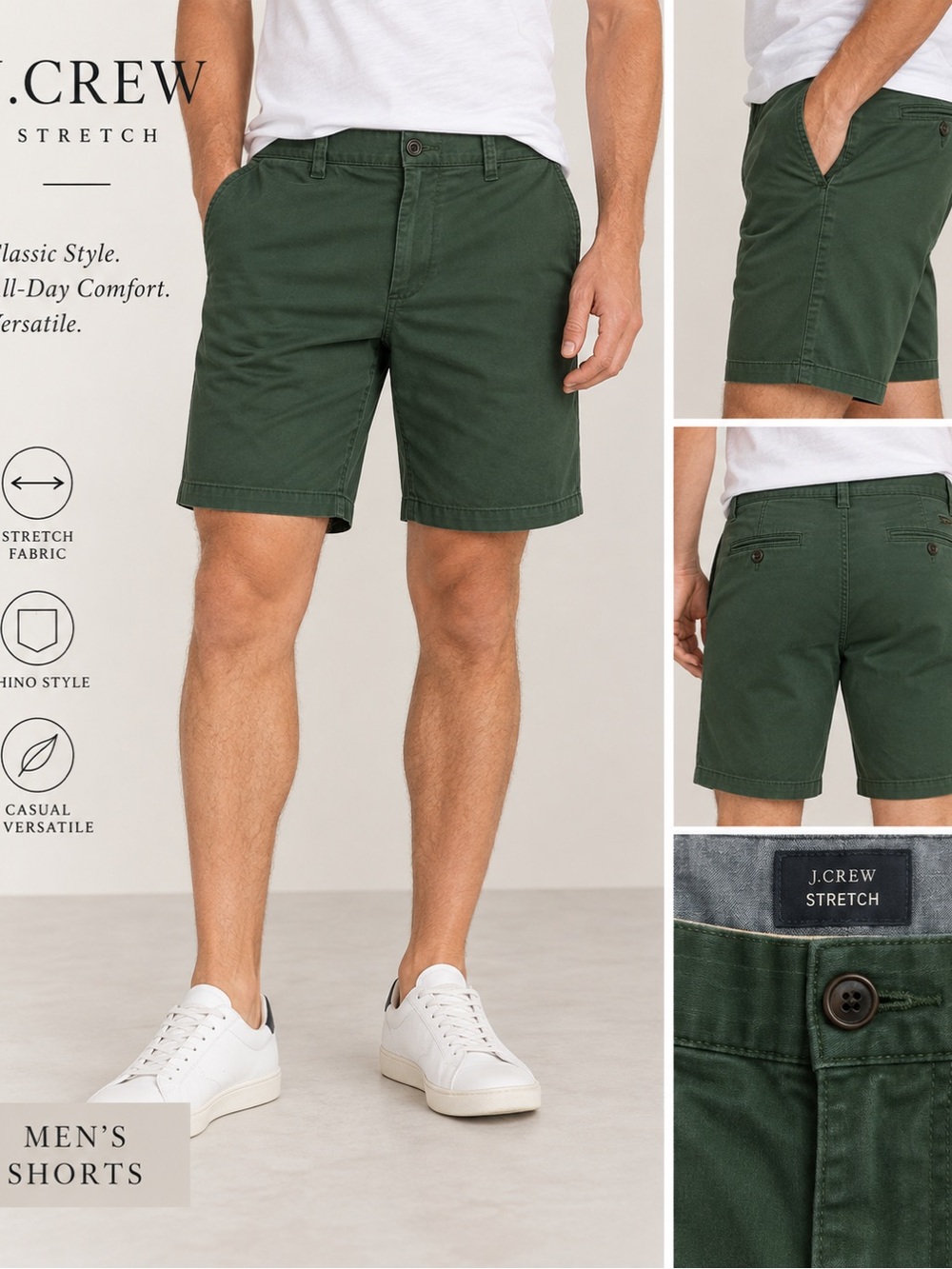 J. Crew Men's Flat-Front Chino Shorts in Forest Green